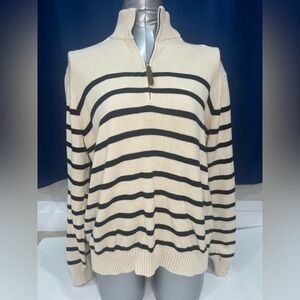 Brandy Melville Cream and Black Zip-Up Sweater